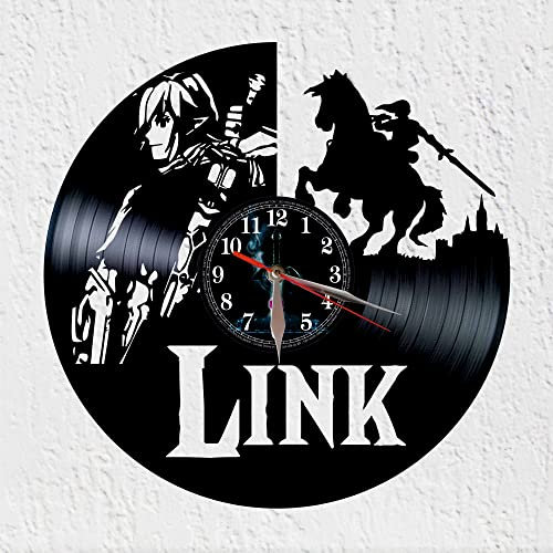 VINY WOODY Junge Krieger Link Silhouette Vinyl Disk Wanduhr