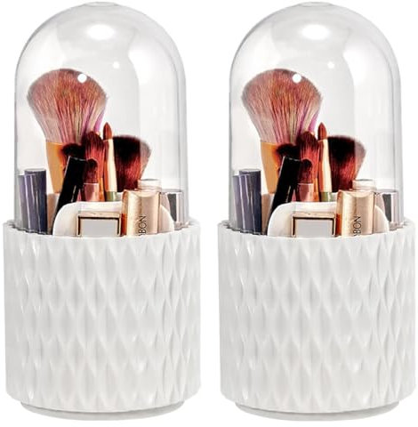 Lostwry 2 Pièces 360° Rangement Pinceaux Maquillage, Organisateur de Maquillage Rotatif avec Couvercle Support pour Pinceaux Présentoir Cosmétique pour Pinceau, Rouge à Lèvres, Eye-liner