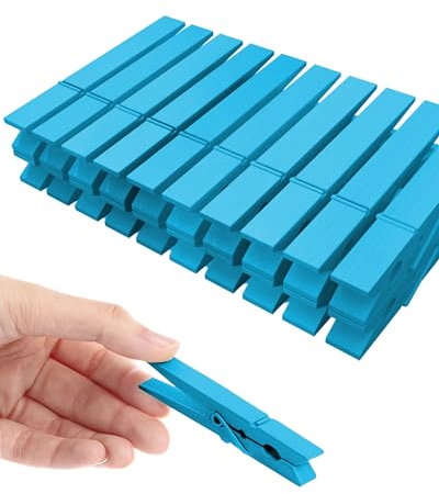 Colored Clothespins, Colorful Clothes Pins Wooden Clips Rainbow Colors 50 Pack Decorative Crafts Pegs Photos Pictures Decoration Clip Clothing Hanging Closepins, 2.9 Inch 5 PCS Per Color (Light Blue)