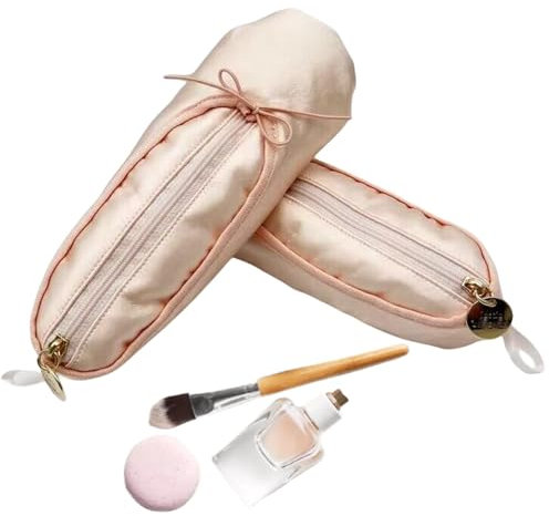 FeBohao Rosa Ballettschuh Make-up Tasche Benutzerdefinierte Name Personalisierte Tanzschuh Beutel Tragbare Kosmetik Schwan Ballett Tasche Geschenk für Mädchen Tänzer und Tanzliebhaber 2 pcs, Light