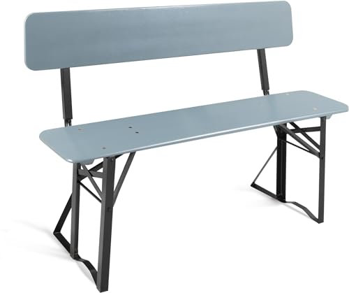 Stagecaptain BBB-119 GY Hirschgarten Bierzeltbank mit Lehne 119 cm - Robuste, Kurze Bierbank mit aufsteckbarer Lehne - Lackierte Oberfläche - Schwarz lackierte Stahlgestelle - Grau