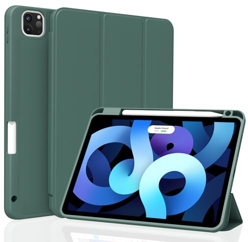 Figair Hülle für iPad Pro 4./3./2. Generation 11 Zoll 2022/2021/2020, Weicher TPU Rückseite Ultradünn Leicht Smart Schutzhülle, Auto Schlafen/Wecken Hülle mit Stifthalter für iPad Pro 11, Dunkelgrün