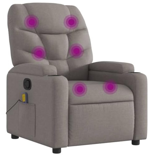 vidaXL Massagesessel, Sessel Verstellbare Rückenlehne, Fernsehsessel Relaxsessel mit Vibrationsfunktion, Liegesessel Polstersessel Ruhesessel, Taupe Stoff