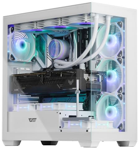 darkFlash ATX Mid-Tower PC Gehäuse, Computergehäuse mit 4 PWM-ARGB-Lüftern, Vollsicht Zwei gehärteten Glas Gaming PC Gehäuse, Typ-C-Anschluss, unterstützt wasserkühlung bis zu 360 mm, Weiß (DS900)
