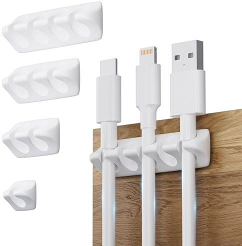 Mojimdo 5 Pcs Clips de Soporte de Cable Mejorados, Autoadhesivo Organizador de Cable para Micro USB/Tipo C/USB a Lightning, Cable Organizer para Pared Coche Mesita de Noche Debajo del Escritorio