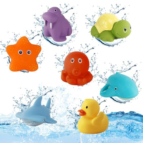 Badewannenspielzeug ab 1 2 3 4 Jahre,7 Stück Baby Badespielzeug ,wasserspielzeug Kinder,Badespielzeug, Badewannen Spielzeug Geschenke für Kleinkinder Jungen Mädchen