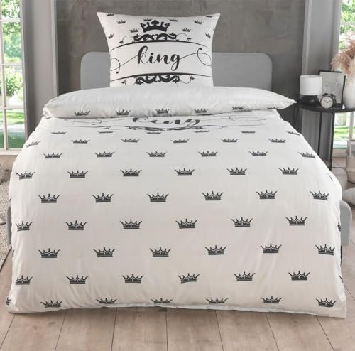 Kuscheli® 2-4-teilig Partner Bettwäsche 135x200 mit 80x80 Kissenbezug, Bettbezug seidig weich, Deckenbezug 135 x 200 Mikrofaser, Farbe:King, Größe:2-TLG 135x200