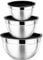 Lot de 3 saladiers gigognes en acier inoxydable avec couvercles noirs pour préparer le service, le rangement, robustes et faciles à nettoyer, taille 4,6/3/1,5 l