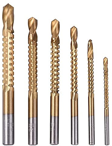 Lahdrhab 6Pcs Titanium Drill Saw Bit Set, HSS Serrated Bit Hole Drilling, 3-8mm Carpenter Hacksaw Drill Bits Kit