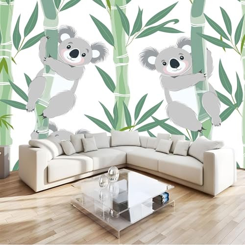 Générique Papier Peint Intissé Photo Murale Koala De Dessin Animé Toison Salon Chambre à Coucherr Salle - Muraux Tapisserie Photo - Plantes Vertes 250 x 175 cm - Toison Décoration Murale Salon