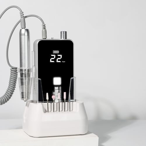 Beautilux Ponceuse Pour Ongles, Lime a Ongle Electrique 35000 RPM 2-en-1, Portable, Rechargeable, Avec Affichage LCD et 6 Embouts Ponçage pour Enlever et Polir le Gel Acrylique Ongles