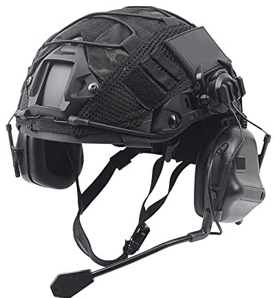 labzaa Taktik Fast Helm Kombiniert, Airsoft Helm mit Militär Headset und Multicam-Helmbezug Paintball Schutz Ausrüstung für Airsoft Paintball CS Game Black Schwarz L
