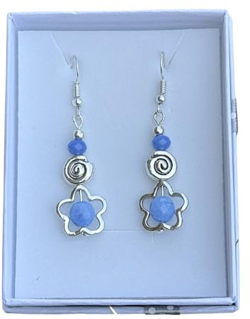 Anhur Pendientes Colgantes Flor Caracola Con Piedras Naturales Ágatas Colores Azul Cielo Verde Lila Morado Verde Naranja Rosa Azulón en Zamak Color Plata Pendientes Largos A Presión (Azul Cielo)