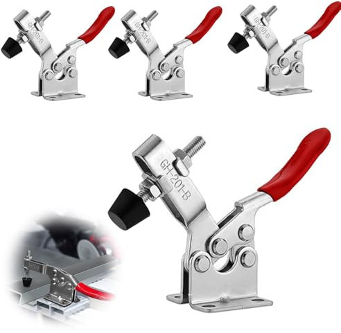Abrazadera horizontal de liberación rápida, 4 unidades, GH-201-B, 90 kg, capacidad de 90 kg, tensor de palanca de rodilla, cierre rápido, fuerza de sujeción, abrazadera antideslizante para soldadura