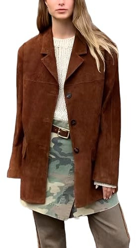 Giacca blazer oversize in pelle marrone da donna A&M Express - Cappotto casual oversize con stile streetwear