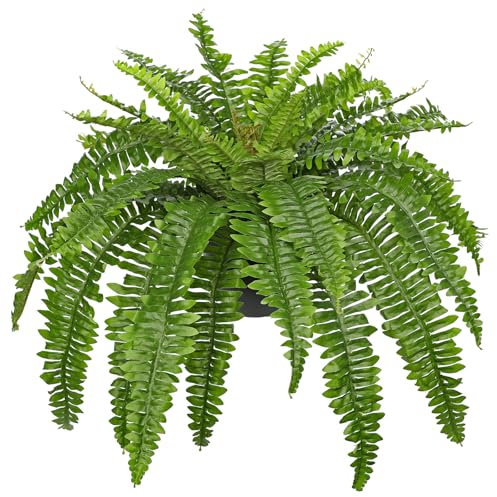 Hollyone Planta artificial de helecho Boston de 35 pulgadas, arbustos de helecho falsos en maceta para interiores y exteriores, plantas artificiales esmeriladas para decoración del hogar, jardín,