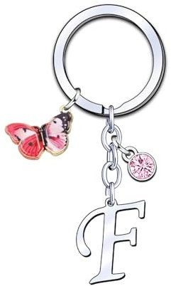 KJKJKJ lettre Initiale Porte-clés Cadeau Femme Homme,Argent A-Z 26 lettre initiale Pendentif Porte-clés de Noël Cadeau,Amie Cadeau Maman Sœurs Amie Collègue Marraine Mamie Idée Cadeau (F)