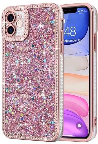 Lafunda Kompatibel mit iPhone 11 Hülle Rosa | Mädchen Frauen Schuzhülle Glitzer Pailletten Glänzend Bling Diamant Stoßfest Handyhülle mit Kameraschutz