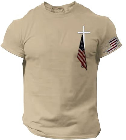 Us Army Maglietta estiva da uomo, con logo con bandiera americana, casual, fitness, stampa 3D, a maniche corte, traspirante, leggera, camicia da uomo, design Fashion Top M-5Xl, cachi, XL