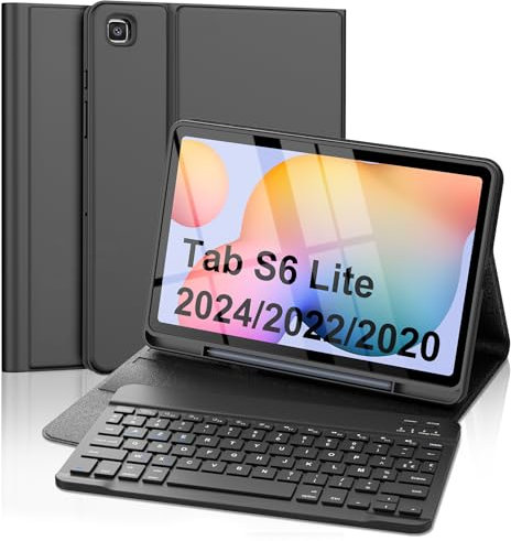 FOGARI Clavier pour Samsung Galaxy Tab S6 Lite 10.4'' 2024/2022/2020, AZERTY Français Clavier Détachable sans Fil Bluetooth pour Galaxy Tab S6 Lite, Noir
