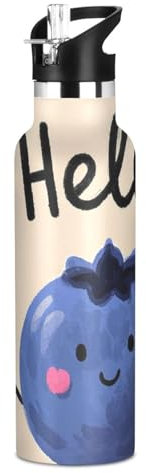 Hello Cartoon-Sport-Trinkflasche, auslaufsicher, BPA-frei, mit auslaufsicherem Auslaufdeckel, heiß und kalt, doppelwandig, für Sport, Fitnessstudio, Outdoor, Reisen, Schule, Botellas de Acero
