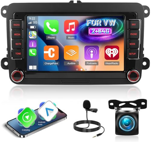 NHOPEEW 7 pollici 2 + 64G Android autoradio per VW Passat b6 b7 Golf 5 6 Jetta T5 EOS POLO Touran Seat Sharan - Supporto Senza fili Carplay e Android Auto WiFi GPS FM RDS + Telecamera posteriore