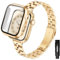 Aniaboho Kompatibel mit Apple Watch Armband 44mm mit Schutzhülle, Ersatz Edelstahl Metall iWatch Armband Damen mit Hülle für Apple Watch SE Series 6 5 4 44mm, Schmuck für Fraue(Gold)