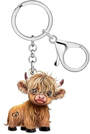 LONYOO Cadeaux Vache Highland Porte-clés Acrylique pour Femme | Accessoires Ecossais pour Porte-monnaie et Porte Clé sur le Thème Animaux pour Sac de Cowgirl