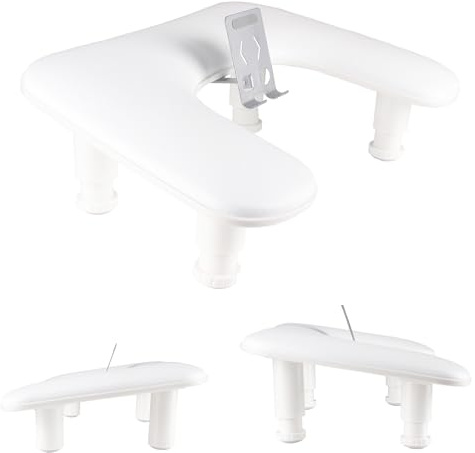Manicure Arm Rest with Rotating Phone Holder for Nails Tech, U - Shaped Adjustable Nail Hand Rest Stand PU Leather (White)