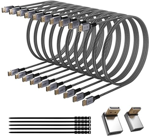 VESA Certified 8K DisplayPort 1.4 Cable 4 FT/10 Pack, 32.4Gbps High-Speed 8K@60Hz 4K@144Hz 2K@240Hz, HBR3 HDCP HDR, Braided Display Port DP Cord for Gaming Monitor PC TV Graphics+25 Ties+2 Adapters
