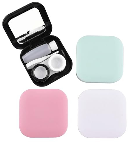 Haxisii Contact Lens Cases, 4 Pcs Portable Set White Contact Lenses, Blue Contacts Lenses Suitable for Daily Wear, Travel and Home Use (White, Pink, Black, Lake Blue)