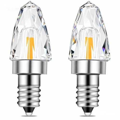 XIMNCHNI E12 LED Kerzenlampe 2W 2700K Dimmbar 30W Halogen Ersatz | 220V C7 Reines K9-Glaskristall Kandelaber klare Lampe,2er Pack