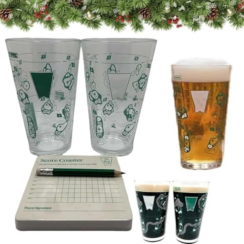 The 9 Hole Golf Course on A Beer Glass - Funny 2-Pint Glass Drinking Game Set with Scorecard Coasters, Pencil, Party Beer Cup Games, Unique Gift for Men & Drink Lovers