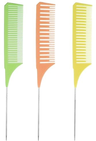 Pettine per ciocche 3 misure, pettine per ciocche colore Comb Set pettine con manico parrucchiere set pettini per acconciature polvere decolorante pettine per tintura professionale Highlight (Gruppo