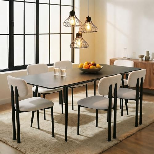 IDIMEX Essgruppe Orsa/Franca mit Tisch und 6 Stühlen, Schwarz/Weiß - Esstisch ausziehbar 160-200 x 80 cm, Esszimmermöbel Set, ideal für Esszimmer und Küche [max. Belastbarkeit 120 kg]