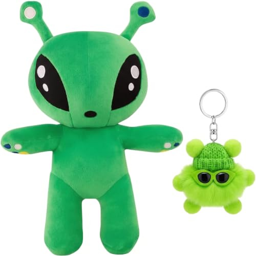 2 Stück Alien Plush Set mit 35 cm Alien Figur und 8 cm Schlusselanhanger | 35 cm Alien Figur, 8 cm Schlüsselanhänger, Weiches Plüschmaterial, Geschenkidee für Sammler, ideale Dekoration für Erwachsene