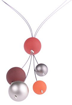 Lange Kette Nina,insgesamt 90cm lange,zweisträngige Kette ohne Verschluß aus Polarisperlen und metallic lackierten Acrylperlen,handgefertigt von Adi-Modeschmuck in Berlin (rot/orange)
