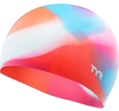 TYR Unisex, Teenager Junior Tie Dye Swim Cap Schwimmkappe, rosa/blau, Einheitsgröße