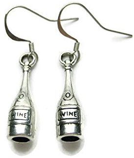 3D Wine Bottle Earrings On Sterling Silver Hooks Wine Lover Gift Bartender Jewelry Drop Dangle Earrings