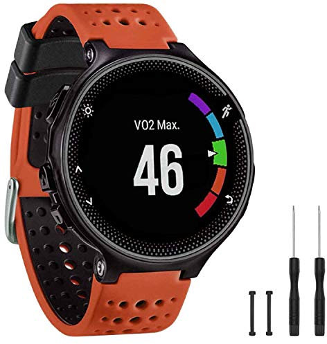 GVangel Bracelet de rechange en silicone souple compatible avec montre connectée Garmin Forerunner 220/230/235/620/630/735XT/235 Lite Unisexe, Orange/noir