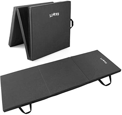 Lions Gymnastic Mat - 50MM Thick Tri Folding Yoga Exercise Gym Play Fitness Floor Matt - 180x60cm (Black)