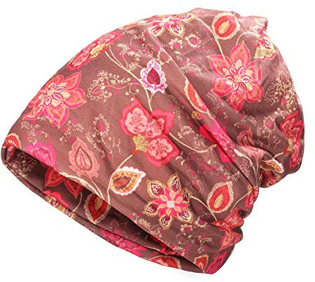 ZLYC Damen Slouch Beanie Leicht Weich Jersey Mütze Blumen Hut,Blumen Rot,Gr. Einheitsgröße