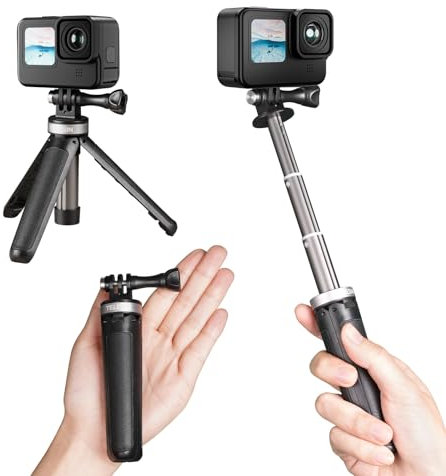TELESIN Mini Tripod Selfie Stick Pole, Desktop Extendable Camera Tripod Stand for DJI Osmo Action 5 Pro 4 3 GoPro Hero 13 12 11 10 9 8 7 Insta360 X4 X3 Accessories, Compact Size Portable Adjustable