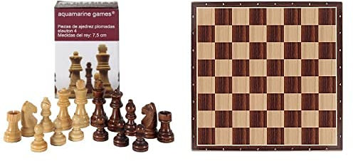 Aquamarine Games Stauton 4, Piezas De Ajedrez (Compudid Cp002) + Tablero De Ajedrez Y Parchís 40X40 Cm, Miscelanea (Fabricante Cp029)