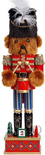Joliyoou Figurines de casse-noisette de Noël, 35,6 cm, en bois avec ours en forme de batteur, grande décoration de table de festival