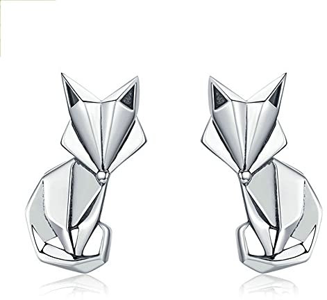 Lafeil Fuchs Ohrringe Origami 925 Sterling Silber Mode Süße Tier Hypoallergen Ohrringe Geburtstagsgeschenk Mädchen Dame
