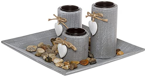 3 Teelichthalter mit Tablett Tischdekoration Kerzenhalter Kerzentablett