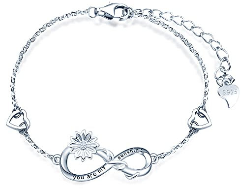 MicLee Damen Armband Zirkonia 925 Sterling Silber Allergenfrei Sonnenblume You are my sunshine Unendlichkeit Zeichen Zwei Herz Armreif Armkette mit Geschenkbeutel Super Geschenk für Freundin