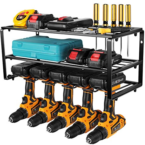 Pimpimsky Organizer per utensili elettrici, supporto per trapano da parete, organizer per attrezzi da garage, scaffale per attrezzi resistente, appendiabiti per capannoni e officine, design compatto,