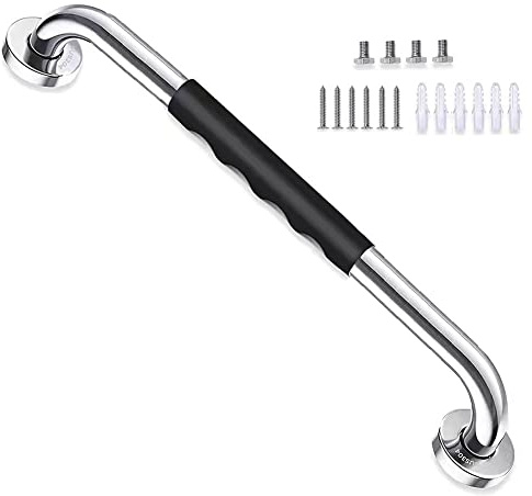 60cm Poignée de Barre D'appui de Douche Antidérapante, Barre D'équilibre de Salle de Bain en Acier Inoxydable Chromé Support de Main Courante de Sécurité, Poignée de Bain, 3,2 cm de Diamètre